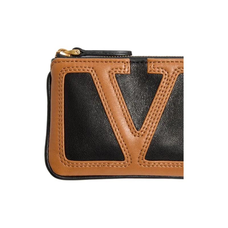 Valentino GARAVANI Nappa Leather Coin Purse Women's Brown & Black-4