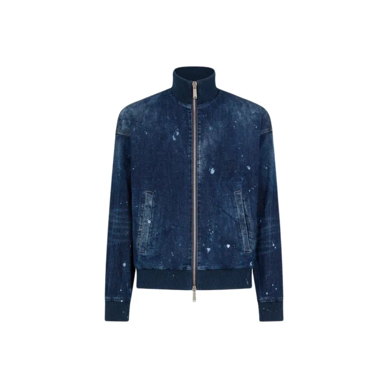 DSQUARED 2 Logo Printed Zipped Denim Jacket-0
