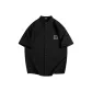 [Twill Stand Collar]Black (Minimalist Line White Chest Logo)