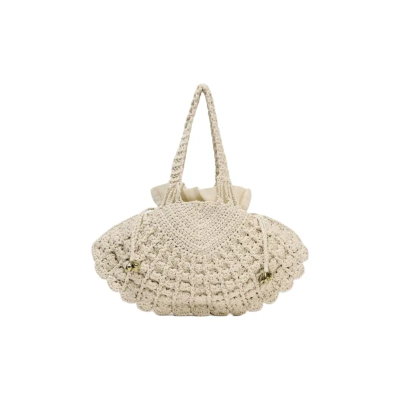 ZARA Cotton Handbag Women's Light Beige-0