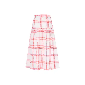 ZAZN Casual Long Skirts Women's Red Plaid