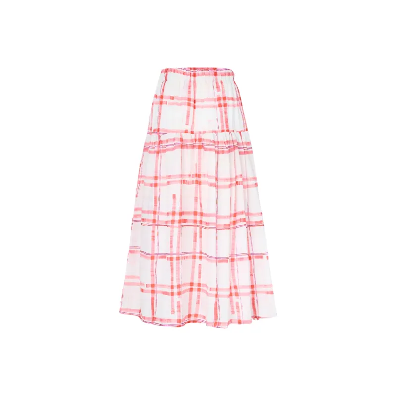 ZAZN Casual Long Skirts Women's Red Plaid-0