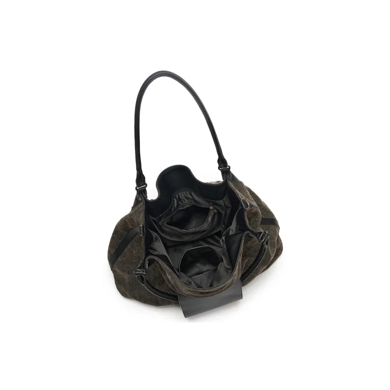 Yawei Kuroda Canvas Ri Lock Shoulder Bag Tubas Unisex Brown Green-7