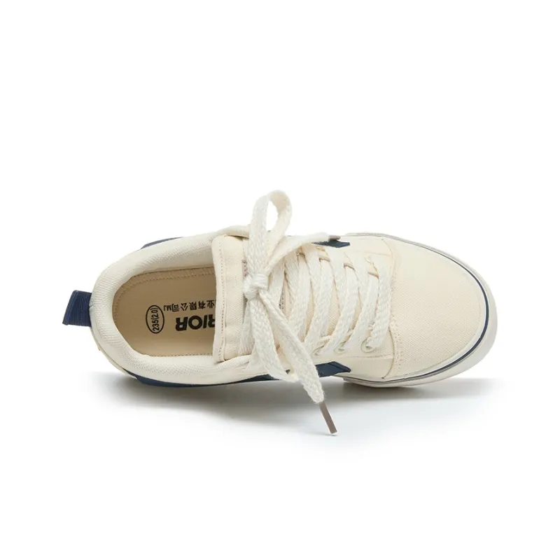Warrior Wear resistant And Lightweight Low Top Canvas Shoes Unisex Beige Dark Blue-2