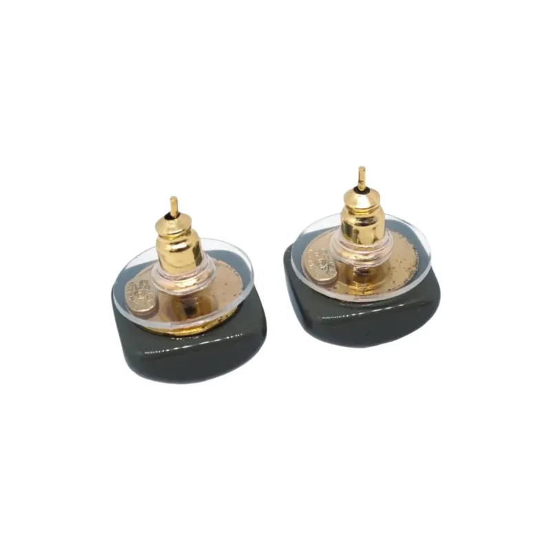CHANEL Gold Plated Acrylic Stud Earrings Women's Green-2