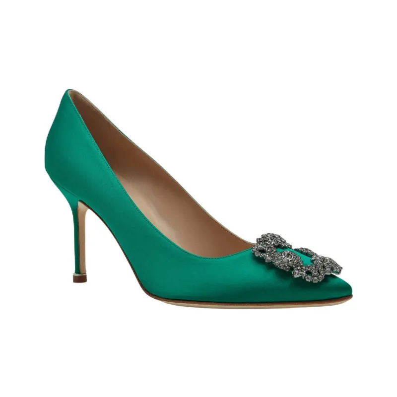 MANOLO BLAHNIK Hangisi Slim Heel High Heels 9cm Women's Green-2