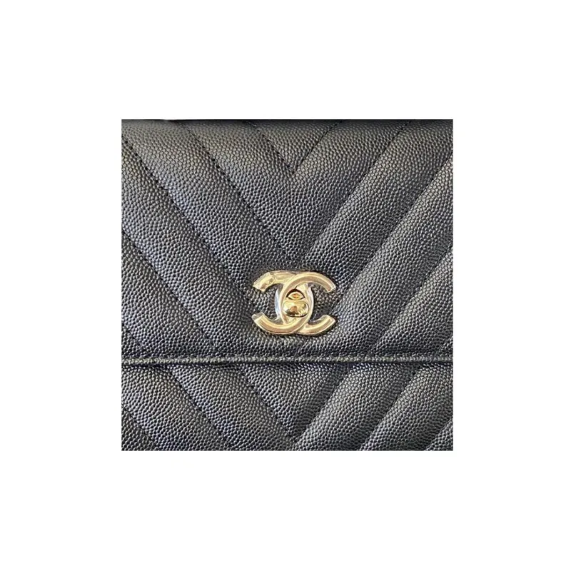 CHANEL Coco Handle Grain Calfskin With Gold Metal Portable Crossbody Bag, Shoulder Bag Trumpets Women's Black-1