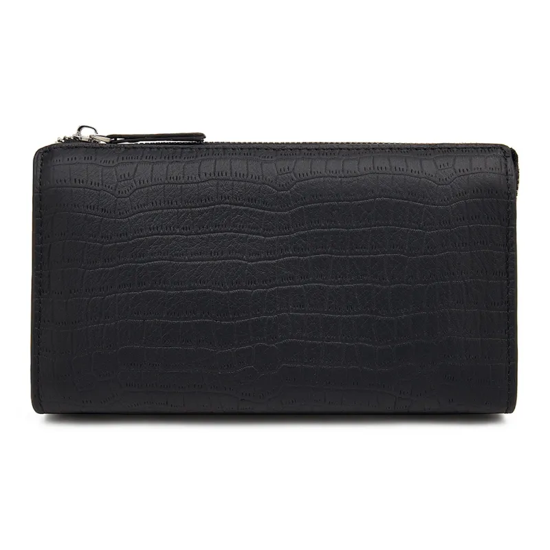 Old Man's Head Top Grain Cow Leather Wallet Clutch Men's Black-1