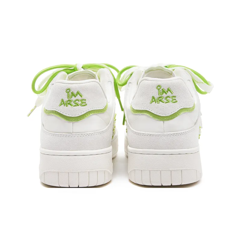 IMARSE Anti Slip And Wear Resistant Height Increasing Low Top Skateboard Shoes Unisex White Green-4