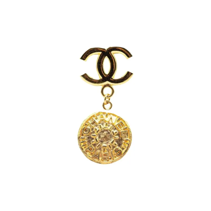 CHANEL 1995 Plated Cc Medallion Brooch Costume Brooch-0