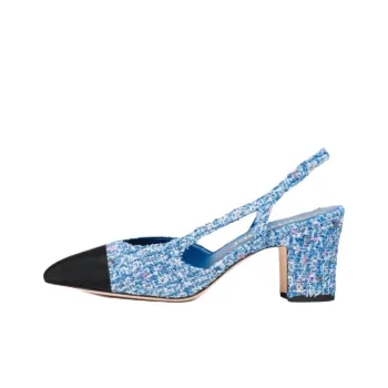 CHANEL 25P Spring Summer Chunky Heel High Heels 6.6cm Women's Blue