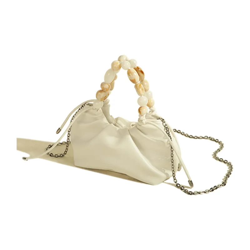 COLINS KEIRS Synthetic Leather Texture Niche Beads Fashion Chain One Shoulder Handbag Regular Women's White-3