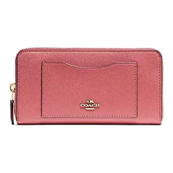 COACH Accordion Zip Wallet Cross Grain Leather Wallet Trumpets Women's Rose Red
