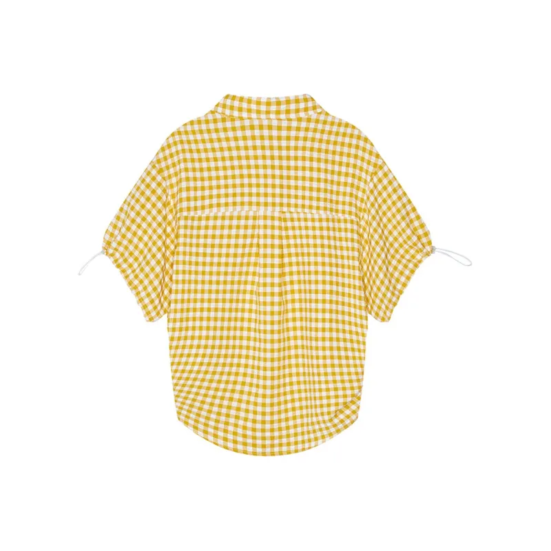 ELF SACK Shirts Women's Pastoral Yellow White Plaid-1