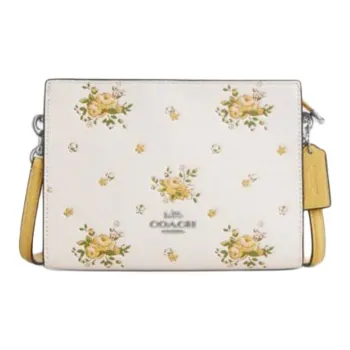 COACH Slim Crossbody Pebble Leather Shoulder Bag Trumpets Women's Yellow White