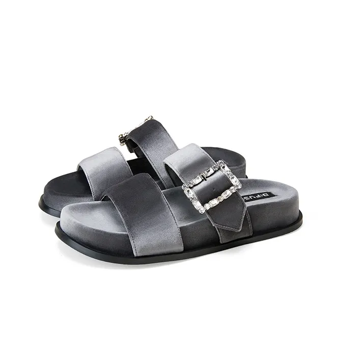 D FUSE SCANDINAVIA Rubber Sole Rhinestone Fuzzy Slip Resistant Slide Slippers Women's-7