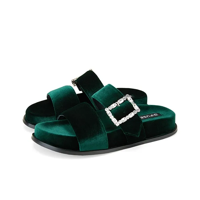 D FUSE SCANDINAVIA Rubber Sole Rhinestone Fuzzy Slip Resistant Slide Slippers Women's-2