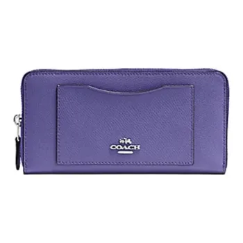 COACH Accordion Zip Wallet Cross Grain Leather Wallet Trumpets Women's Blue Purple