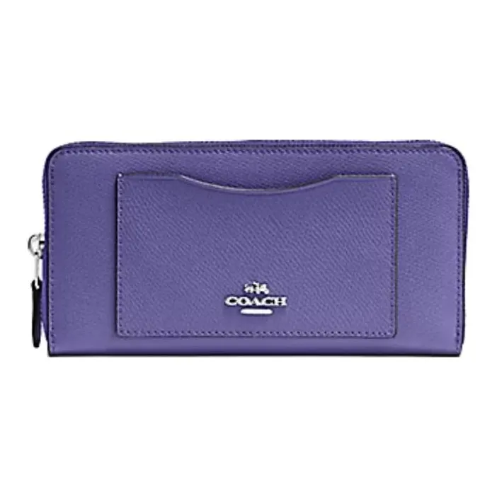 COACH Accordion Zip Wallet Cross Grain Leather Wallet Trumpets Women's Blue Purple-0