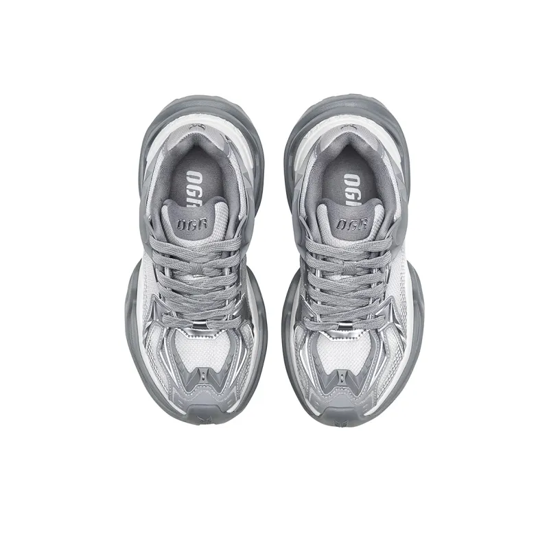 OGR Cushioning, Abrasion Resistant, Impact Resistant, Height Increasing Low Top Chunky Sneakers Unisex Gray Silver-5