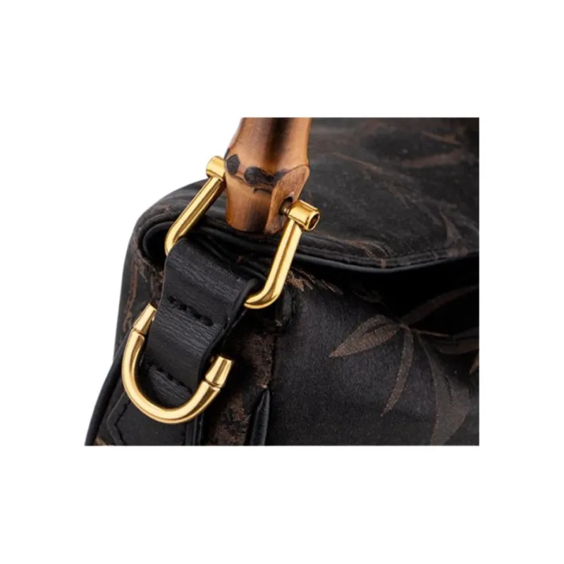 Shanghai Story Mulberry Silk With Viscose Handbag Medium Size Women's Classic Black-4