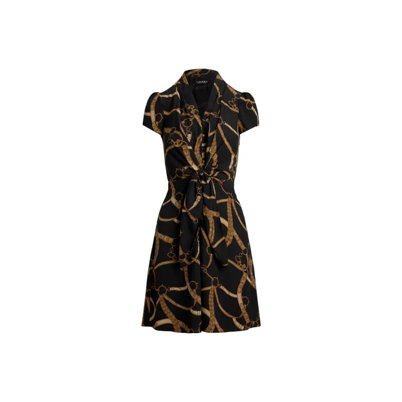 LAUREN RALPH LAUREN Short Sleeved Dress Women's Black Brown-0