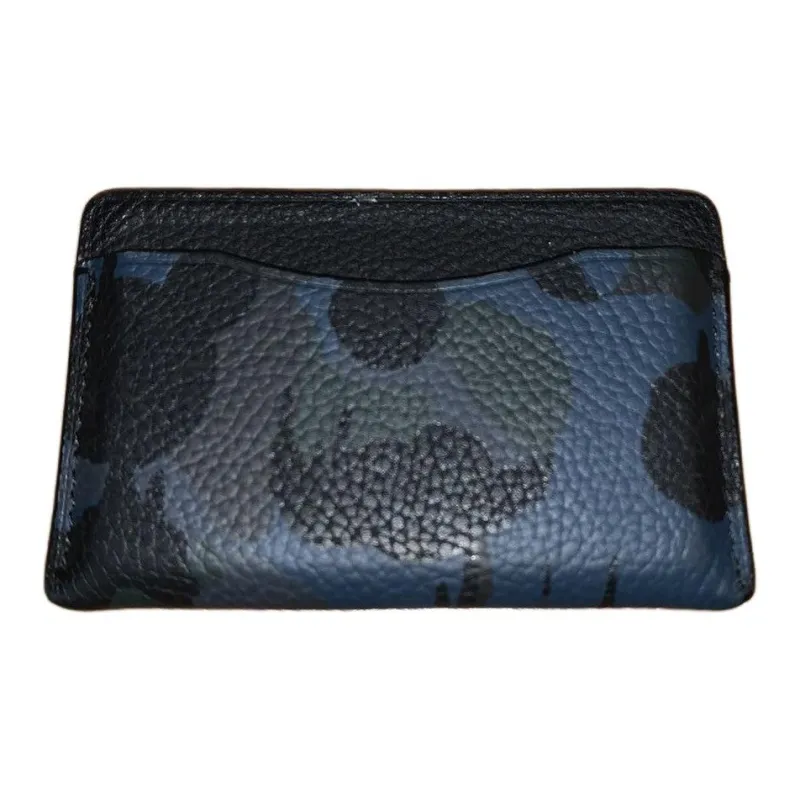 COACH Kaffe Fassett Collaboration Card Case Leather Coin Purses Card Holders Small Size Unisex Blue Black Camouflage-2