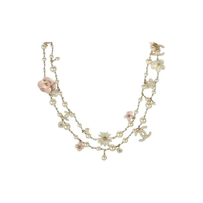CHANEL 2010 Faux pearl Chain link Necklace-0