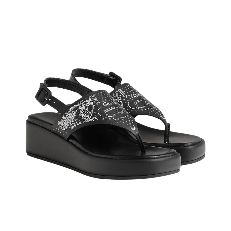 HERMES Karima One Strap Sandals 4.5cm Women's Black-2
