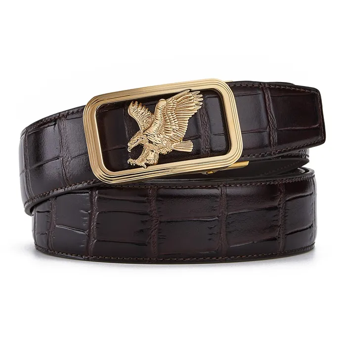 Jeccieziio Cow Top Grain Leather Belts Men's Gold, Silver Width 3.5CM-1