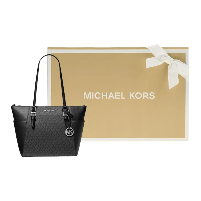 MICHAEL KORS Charlotte Canvas Polyurethane Tote Bag, Shopping Bag, Shoulder Bag, Handbag Regular Women's Black-4