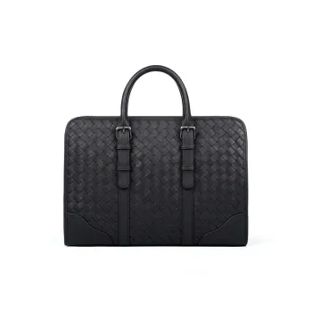 PESASRIE Top Grain Cow Leather Briefcase Men's Black