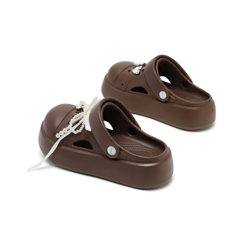 JOSINY Summer Outerwear Trendy Fashion Slip on, Outdoor Beach Shoes Closed Toe Mules, Clogs Women's Brown-1