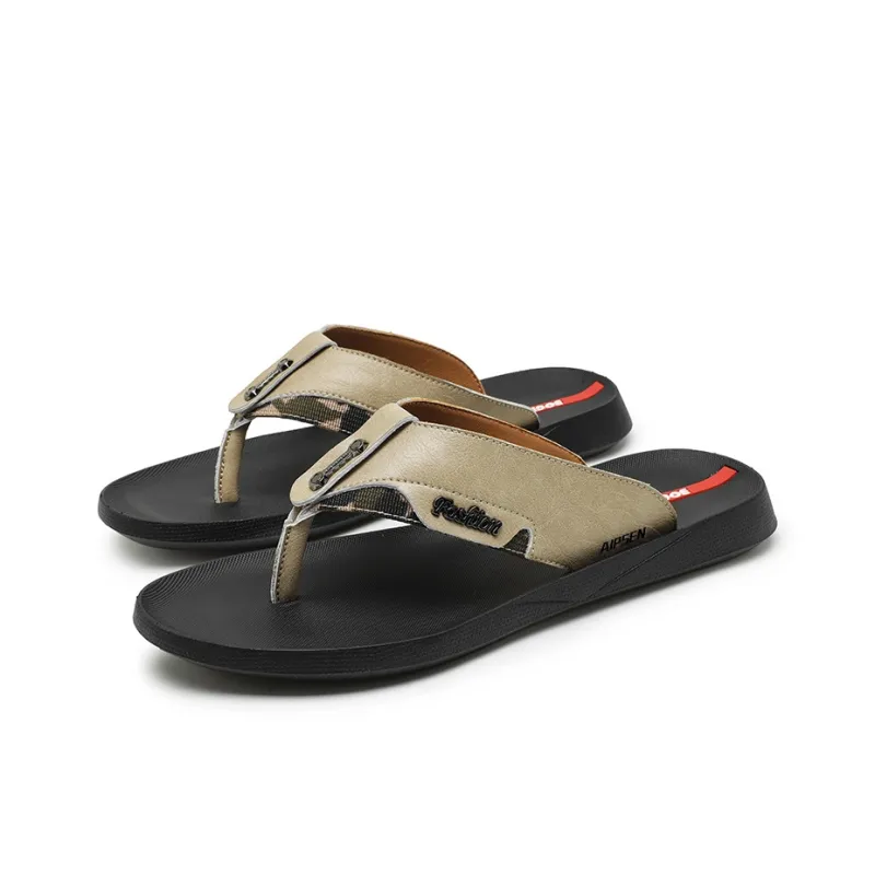 AIPSEN Rubber Sole Flip Flops Men's Khaki-2