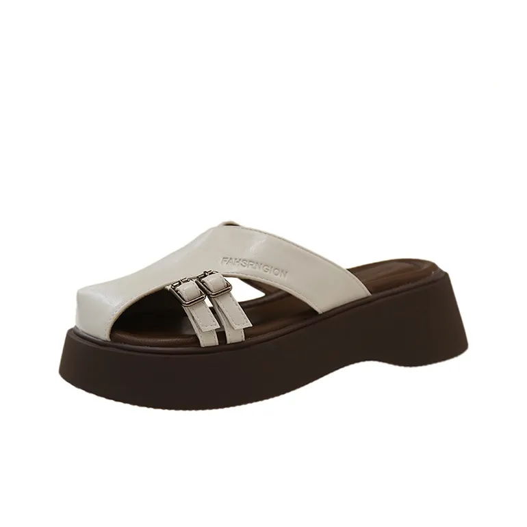 WUJI Rubber Sole Metal Cut Out Slip Resistant Abrasion Resistant Closed Toe Slippers Women's-0