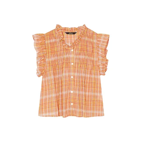 ELF SACK Shirts Women's Pastoral Orange Red Plaid