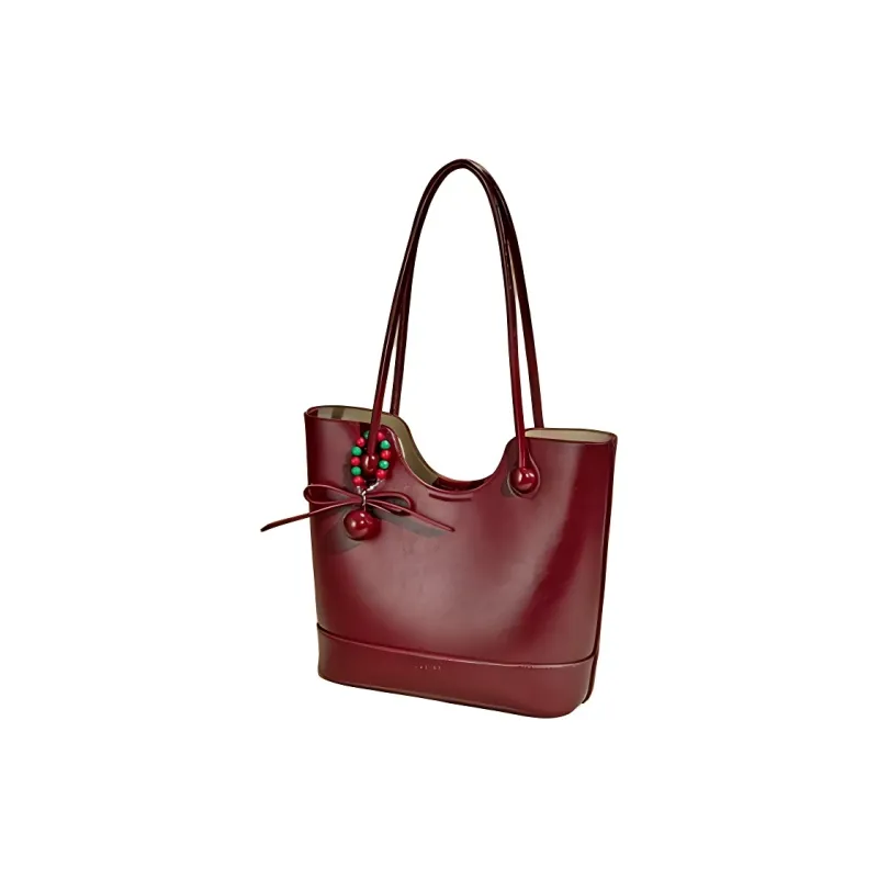 JOSINY Synthetic Leather Tote Bag, Shopping Bag, Shoulder Bag Large Size Women's Black/Burgundy-6