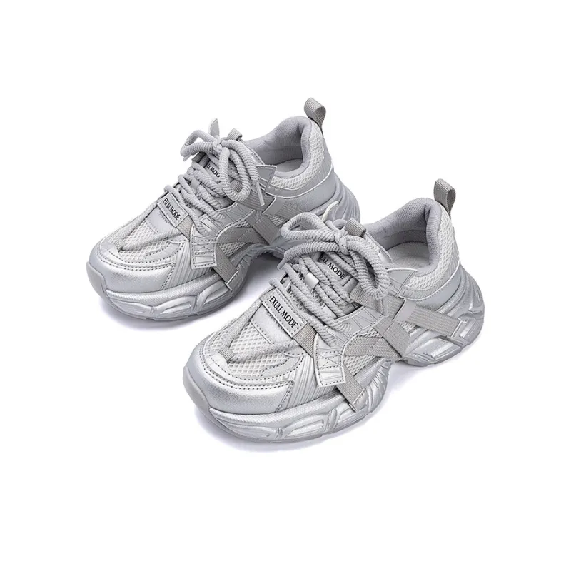 EXULL Q Cushioning, Abrasion Resistant, Height Increasing Low Top Chunky Sneakers Women's Gray-4