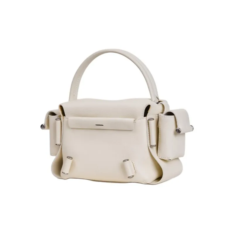 KUNOGIGI Cow Leather Pillow Bag Trumpets Shoulder Bag, Crossbody Bag, Handbag Women's White/Black-0
