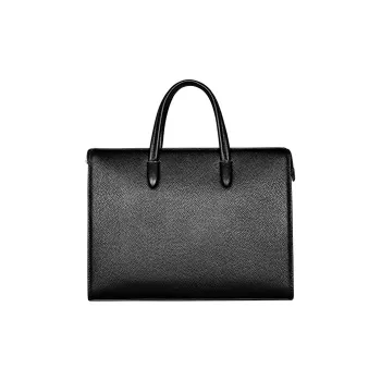 PESASRIE Top Grain Cow Leather Portable Briefcase Men's Black