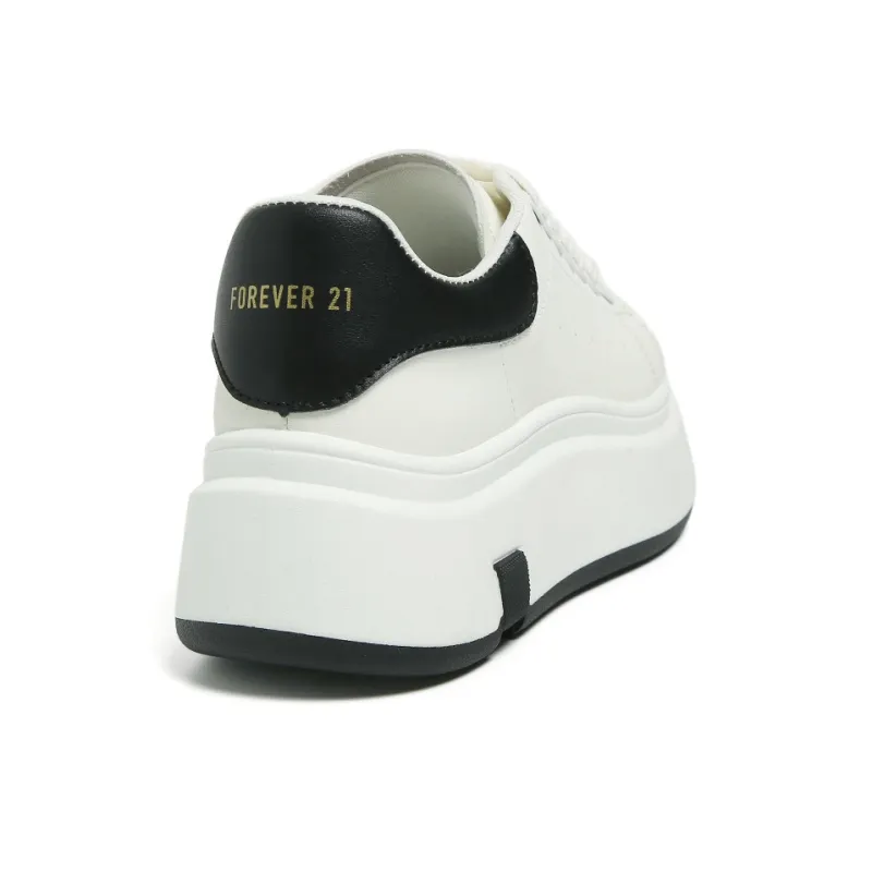 FOREVER 21 Anti Slip And Wear Resistant Height Increasing Low Top Skateboard Shoes Women's White Black-4