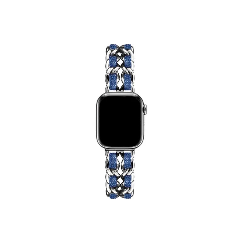 KVZUVUU Apple Compatibility Watch Band Metal, Denim Material-8