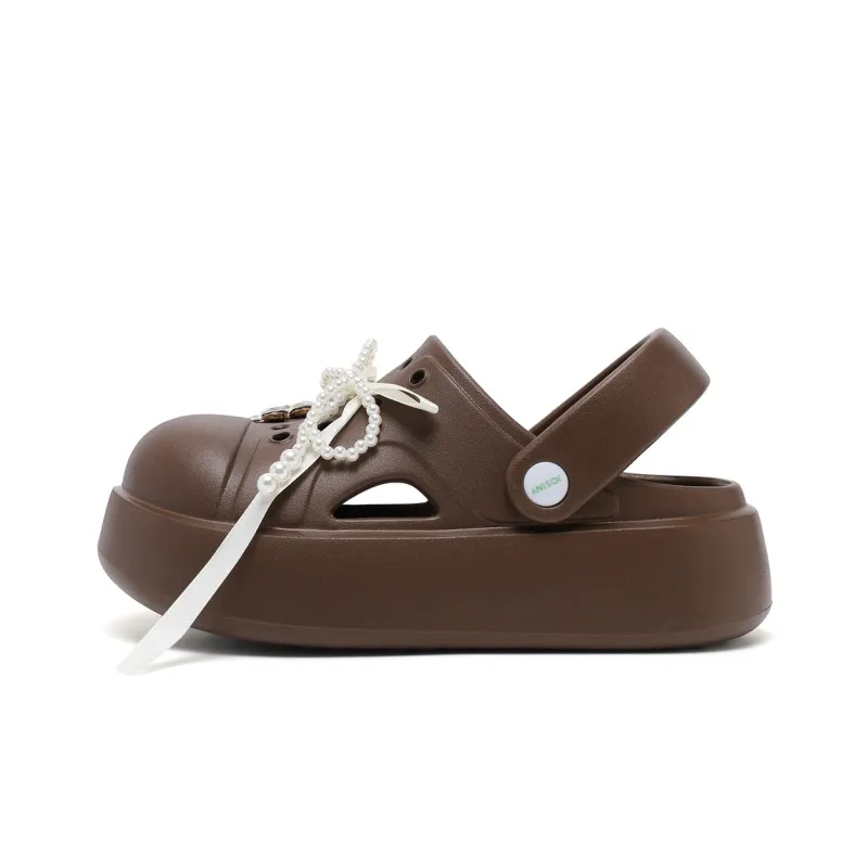 JOSINY Summer Outerwear Trendy Fashion Slip on, Outdoor Beach Shoes Closed Toe Mules, Clogs Women's Brown-0