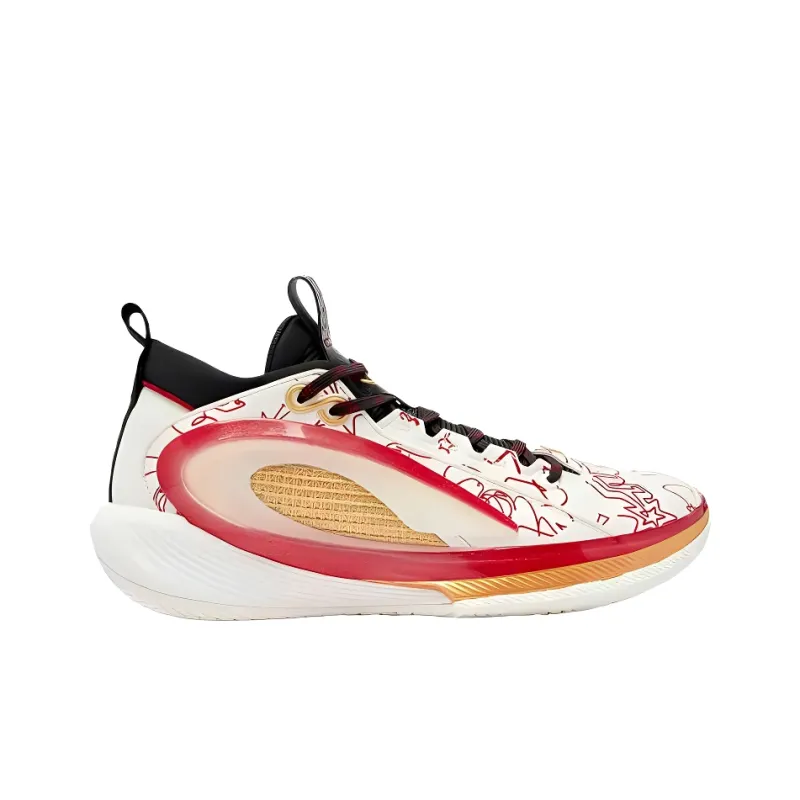QIAODAN Anti Slip Wear Resistant Mid Top Basketball Shoes Men's Beige Red-1