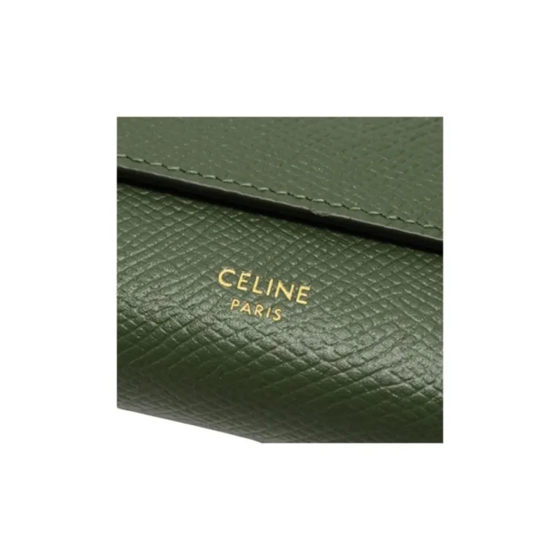 CELINE Essentials Series Grain Cow Leather Wallet Trumpets Women's Vintage Green-5
