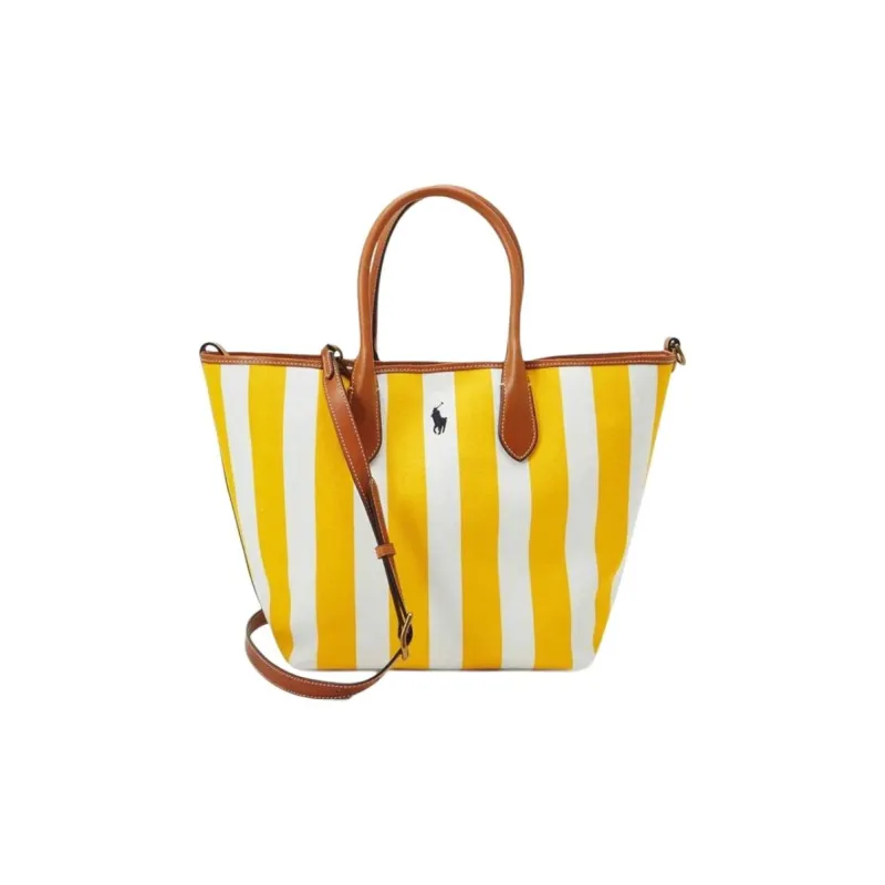 Ralph Lauren Cotton With Leather Tote Bag, Shopping Bag, Shoulder Bag, Handbag Medium Size Women's Yellow-1