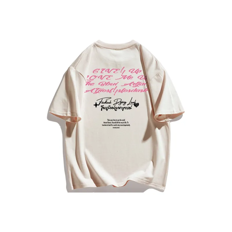 FONDLOOK T Shirts Unisex Light Beige Apricot-0