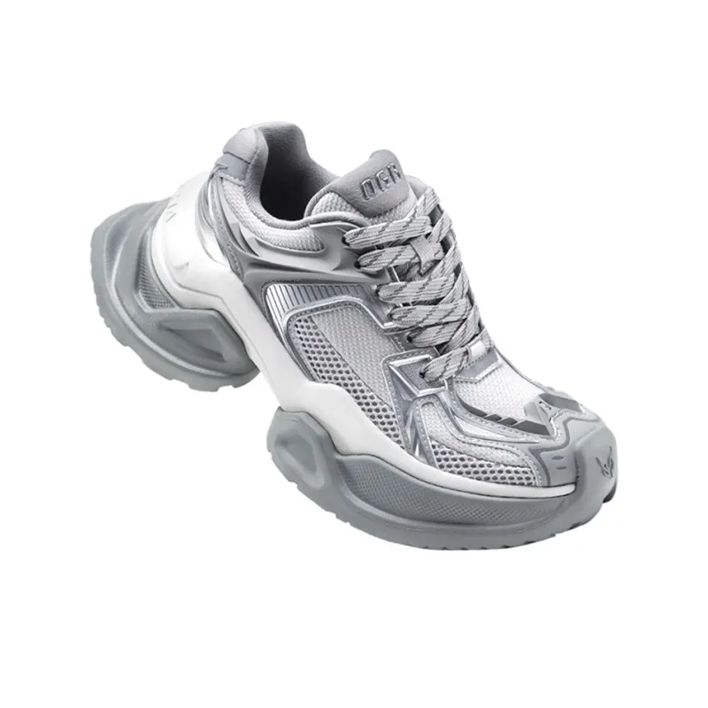 OGR Cushioning, Abrasion Resistant, Impact Resistant, Height Increasing Low Top Chunky Sneakers Unisex Gray Silver-3
