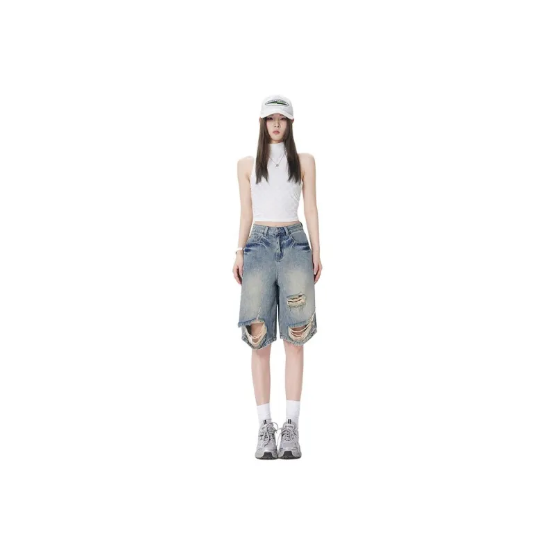 Ordifen Denim Shorts Women's Nostalgic Blue-0