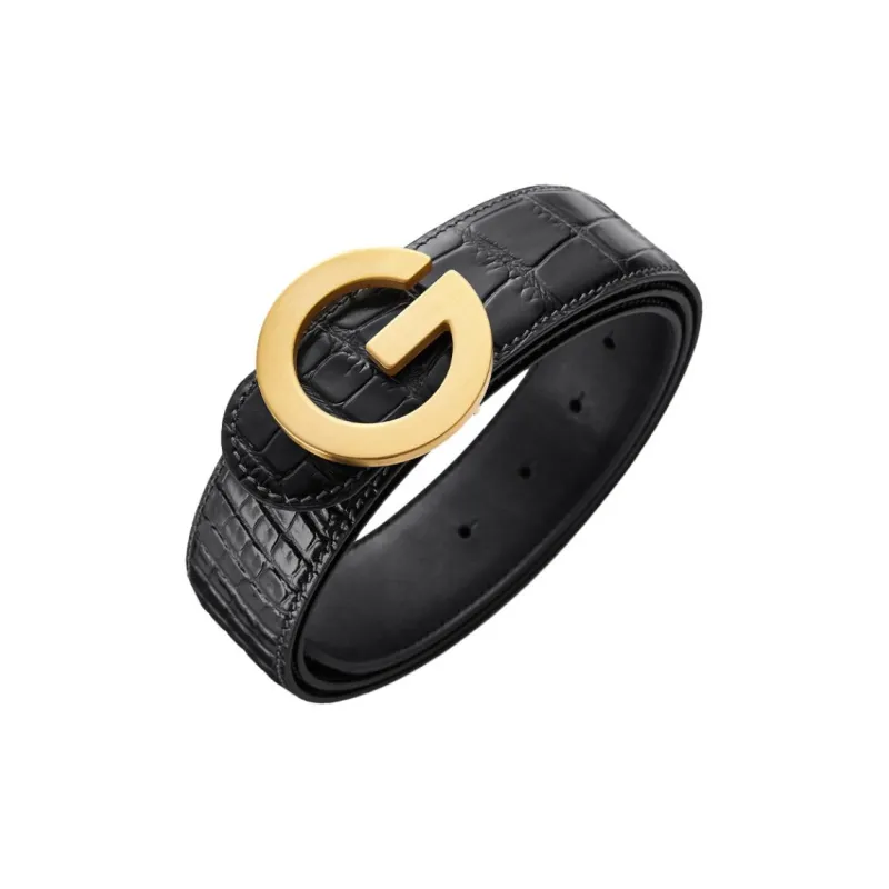 Jeccieziio Cow Leather Belts Men's Gold, Silver Width 3.5cm-0
